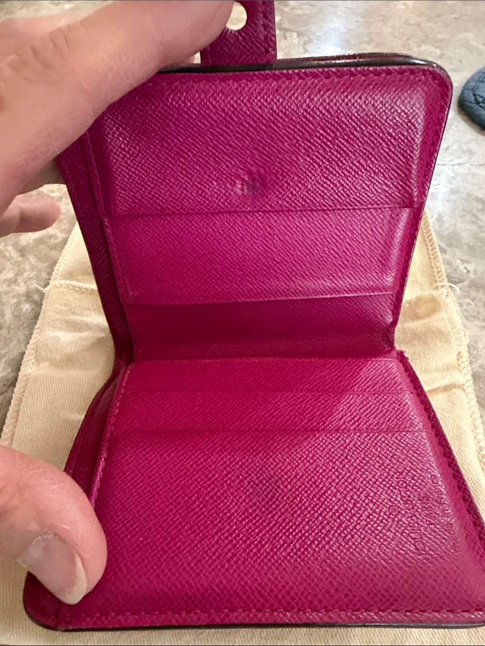 Louis Vuitton Auth Monogramed Perforated Compact Zipper Fuschia wallet /dustbag - Picture 7 of 17